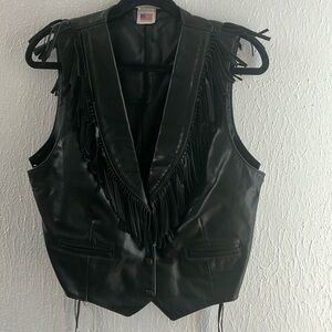 Black Leather Fringe Vest